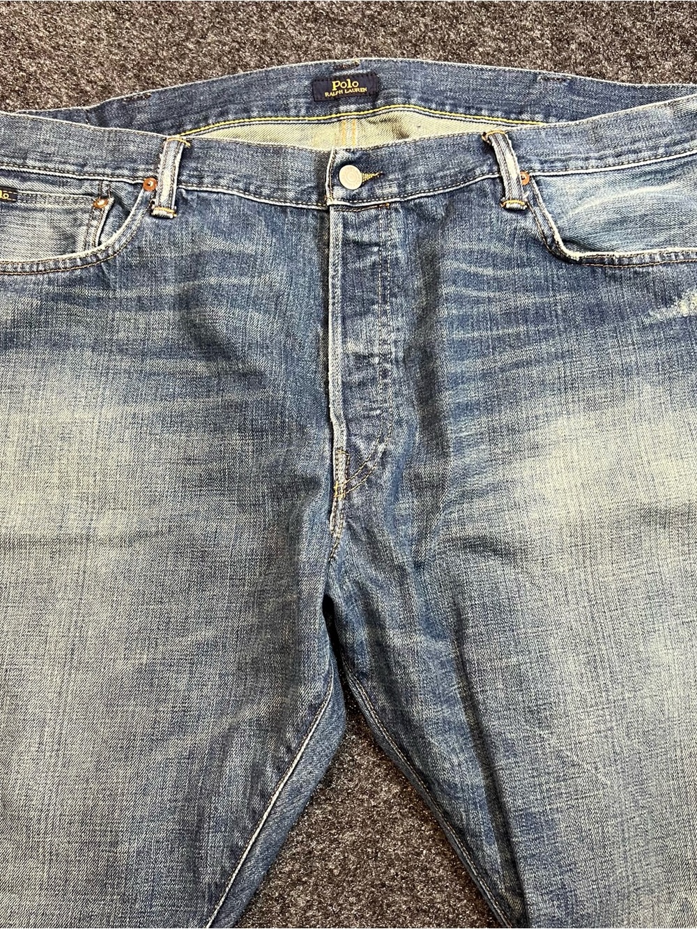 Polo Ralph Lauren Men’s Jeans 42x30 Blue Distressed Slim Fit Denim Pants - Picture 2 of 5
